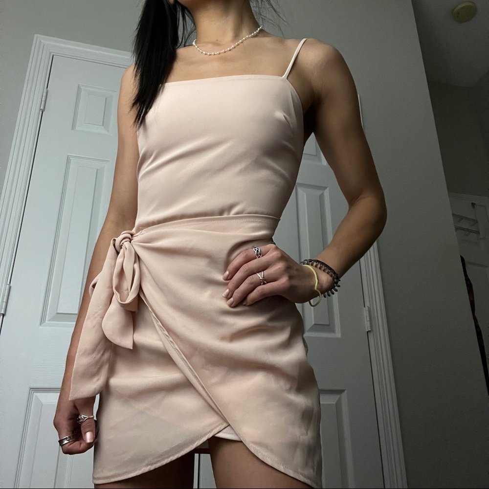 pink wrap mini dress